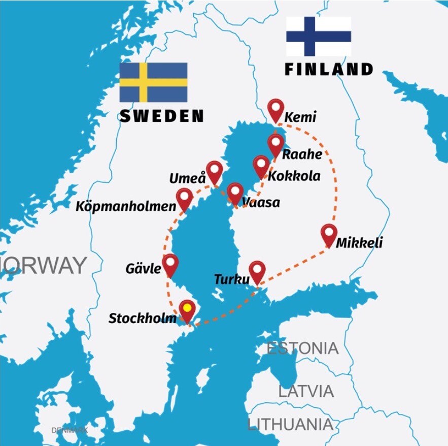 Travel between Sweden and Finland, Map