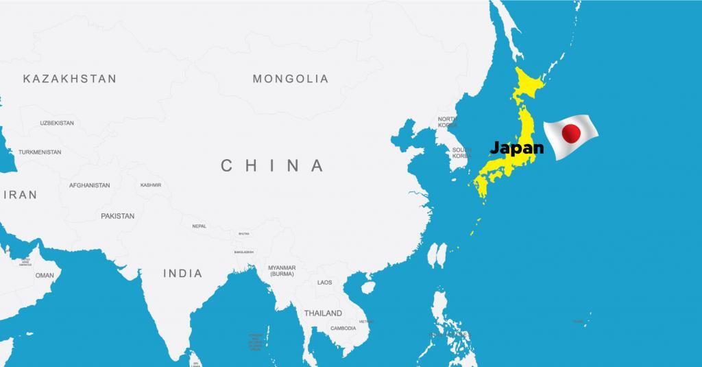 Map of where Japan is located in the World