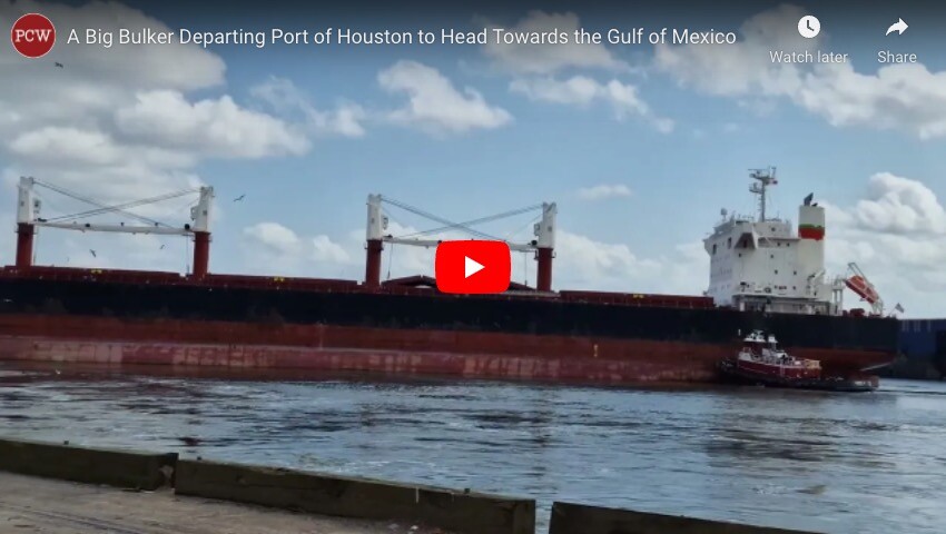 A Big Bulker Departing Port of Houston to Head Towards the Gulf of Mexico
