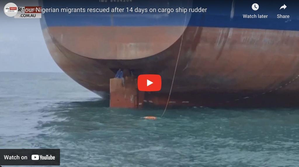 Four Nigerian migrants rescued after 14 days on a cargo ship rudder