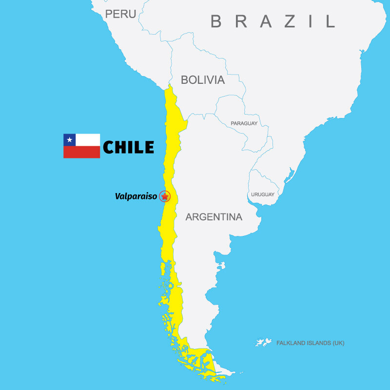 Map showing Chile and Valparaiso