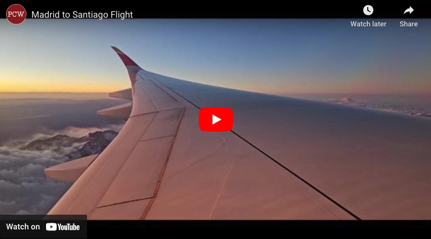 And here videos taking off from Madrid, over the Andes, landing in Santiago, Chile: